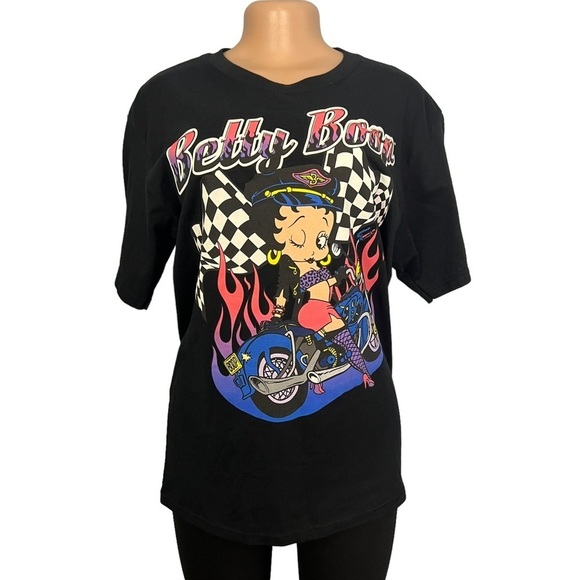 Betty Boop Biker Short Sleeve Shirt Black - Picture 1 of 8